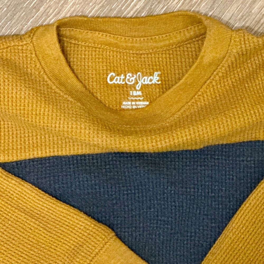 EUC Cat & Jack Kids' Yellow and Blue Long Sleeve Waffle Knit - Picture 2 of 5
